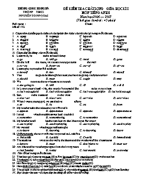 Đề kiểm tra chất lượng giữa học kì I Tiếng anh lớp 8 - Năm học 2016-2017 - Trường THCS Nguyễn Tông Quai